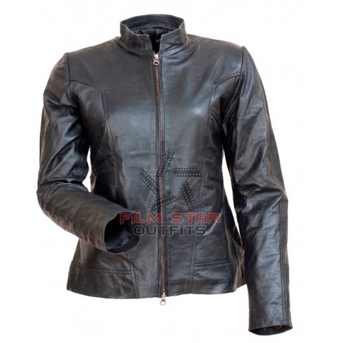 Angelina Jolie Comic Con Motorcycle Black Leather Jacket 